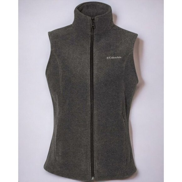 Columbia tailored mock neck full zip secure pockets charcoal gray fleece vest XL - Picture 2 of 7